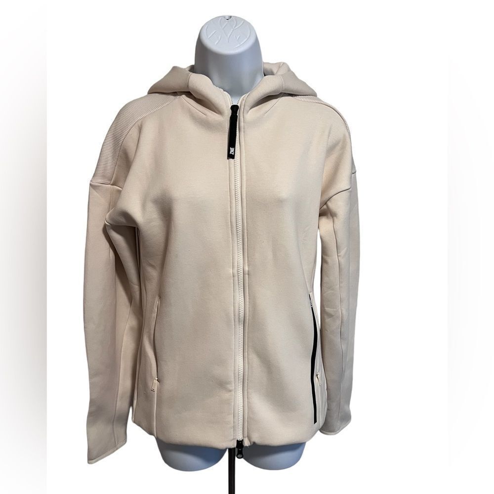 ADIDAS WOMENS ZNE track tops sports jacket cream color with black accent M NWT